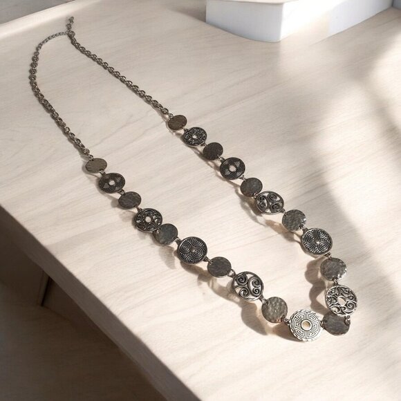 Women Necklace Hammered Mixed Metal Coin Jewelry 34 to 37 In Length Boho - Picture 1 of 6